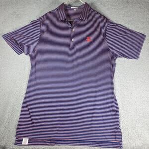 Peter Millar Polo Mens Size L Blue Red Stripe Short Sleeve Golf Shirt Cypress Pt
